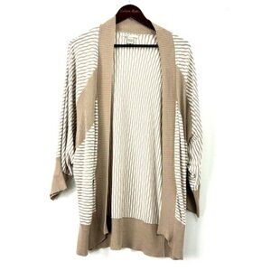 Kikit Womens Open Cardigan Sweater Lightweight Beige White Soft Cozy Sz L 1173N4